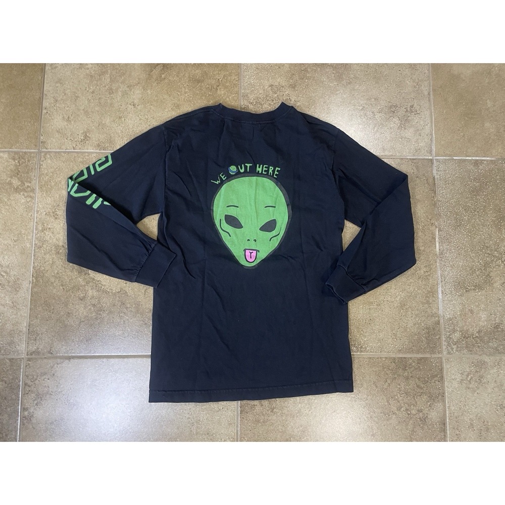 Rip N Dip Long Sleeve Pocket Tee Men's Sz S Black Graphic Alien Shirt